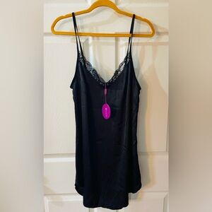 Chic Black Lace Trim Mini Dress